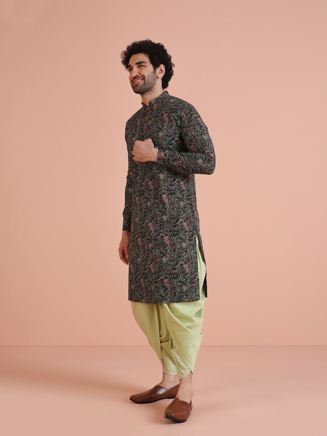 KISAH Men Kantha Printed Regular Fit Kurta Dhoti Set