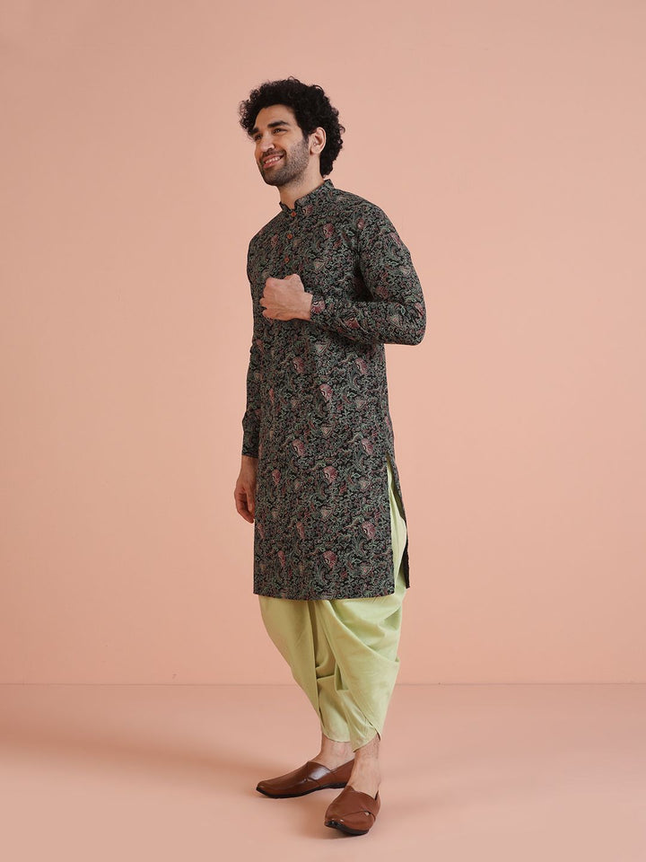 KISAH Men Kantha Printed Regular Fit Kurta Dhoti Set