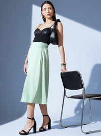 STREET 9 Sea Green Satin A-Line Midi Skirt