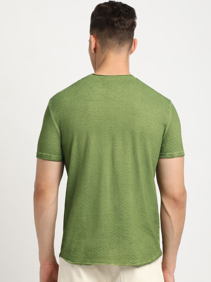 THE BEAR HOUSE Self Design Round Neck Short Sleeves Slim Fit Cotton T-shirt
