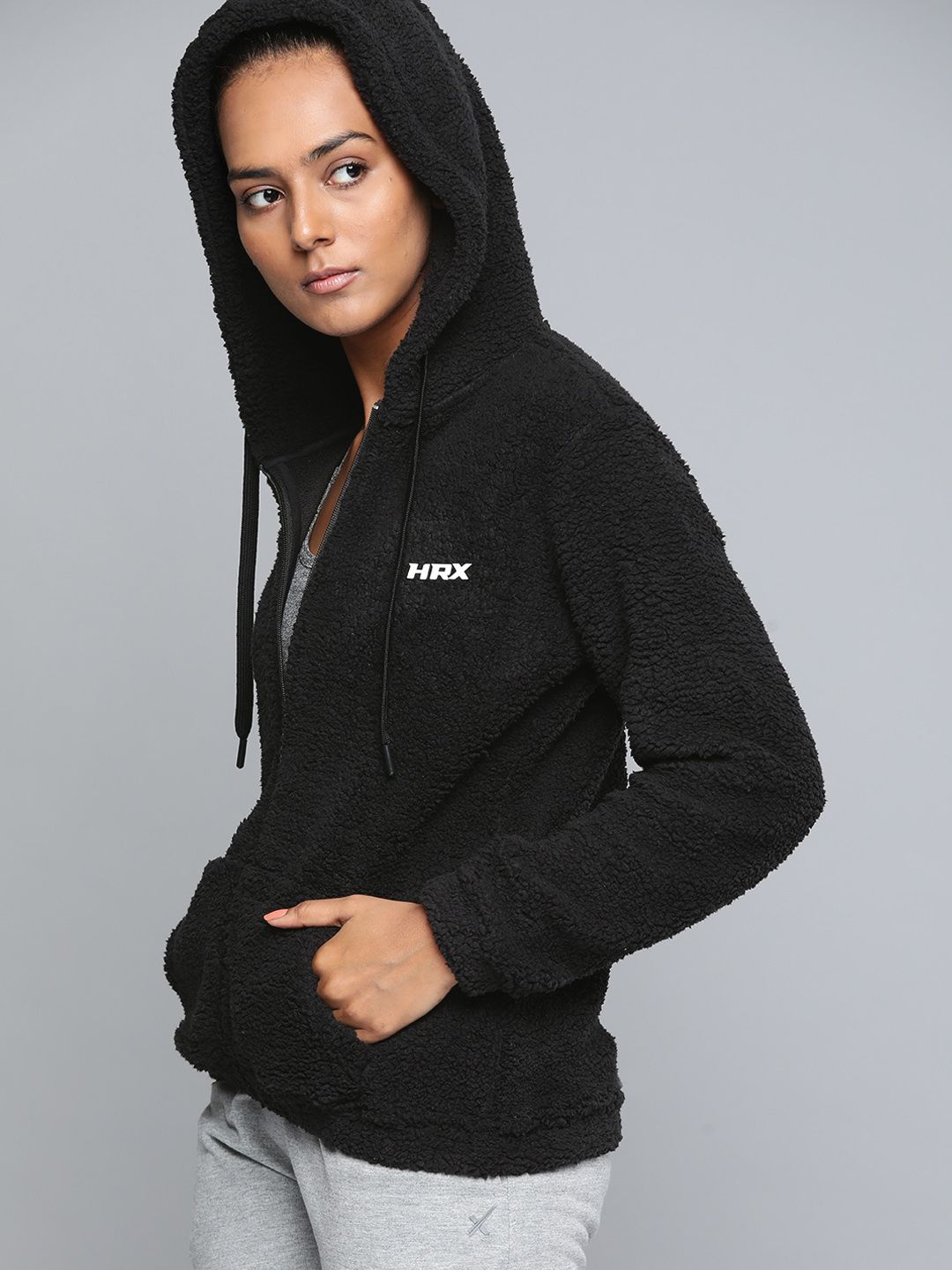 HRX By Hrithik Roshan Lifestyle Women Jet Black Rapid-Dry Solid Jackets