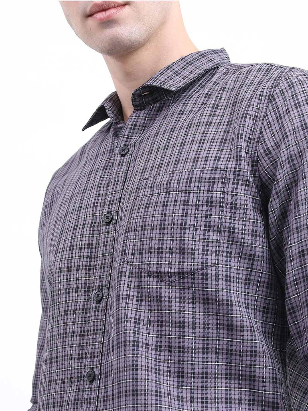 HIGHLANDER Men Grey Slim Fit Checked Casual Shirt