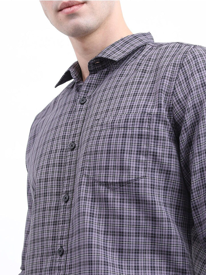 HIGHLANDER Men Grey Slim Fit Checked Casual Shirt