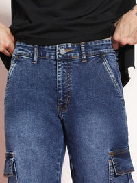 Urbano Fashion Men Blue Regular Fit Washed Cargo Jeans