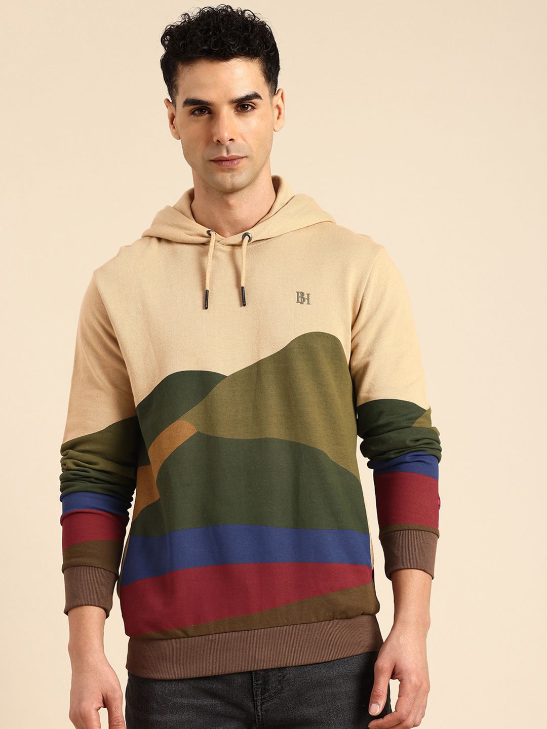 Being Human Men Printed Pure Cotton Hooded Sweatshirt