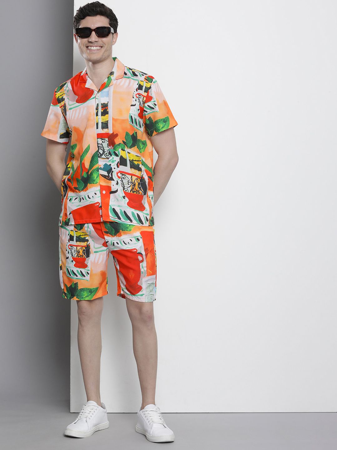 The Indian Garage Co Men Tropical Printed Short with Shirt