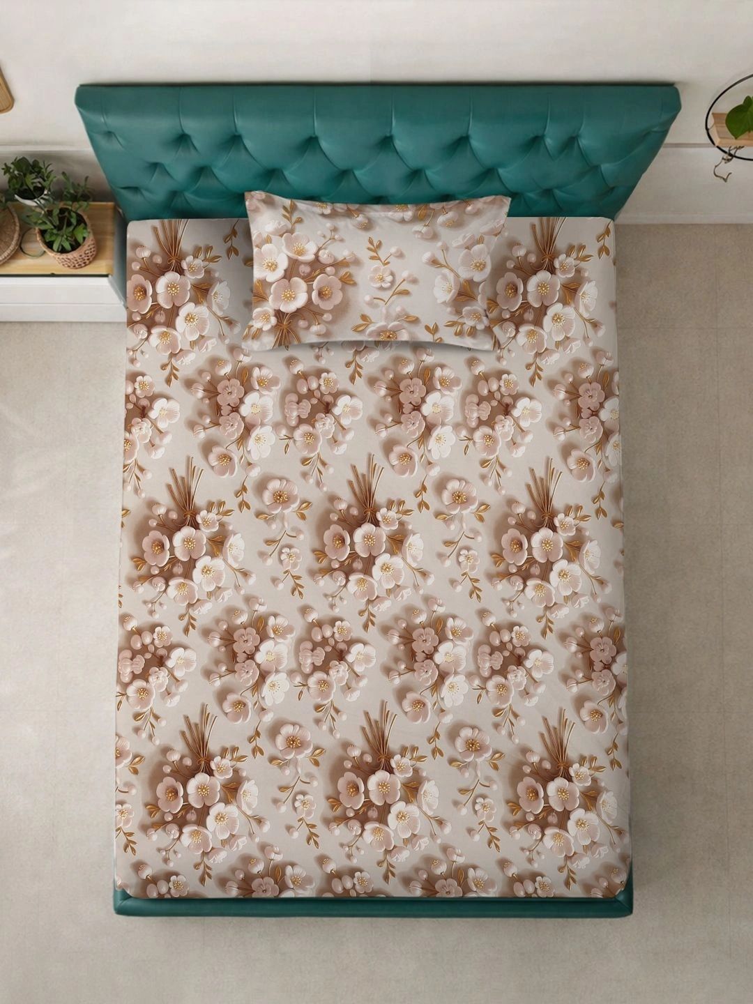 Moda Rapido X KLOTTHE Berwarna Krim & Bunga Coklat 300 TC Cadar Bujang dengan 1 Sarung Bantal