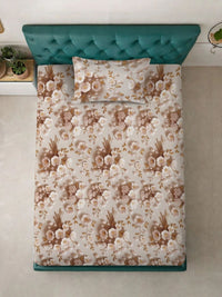 Moda Rapido X KLOTTHE Berwarna Krim & Bunga Coklat 300 TC Cadar Bujang dengan 1 Sarung Bantal