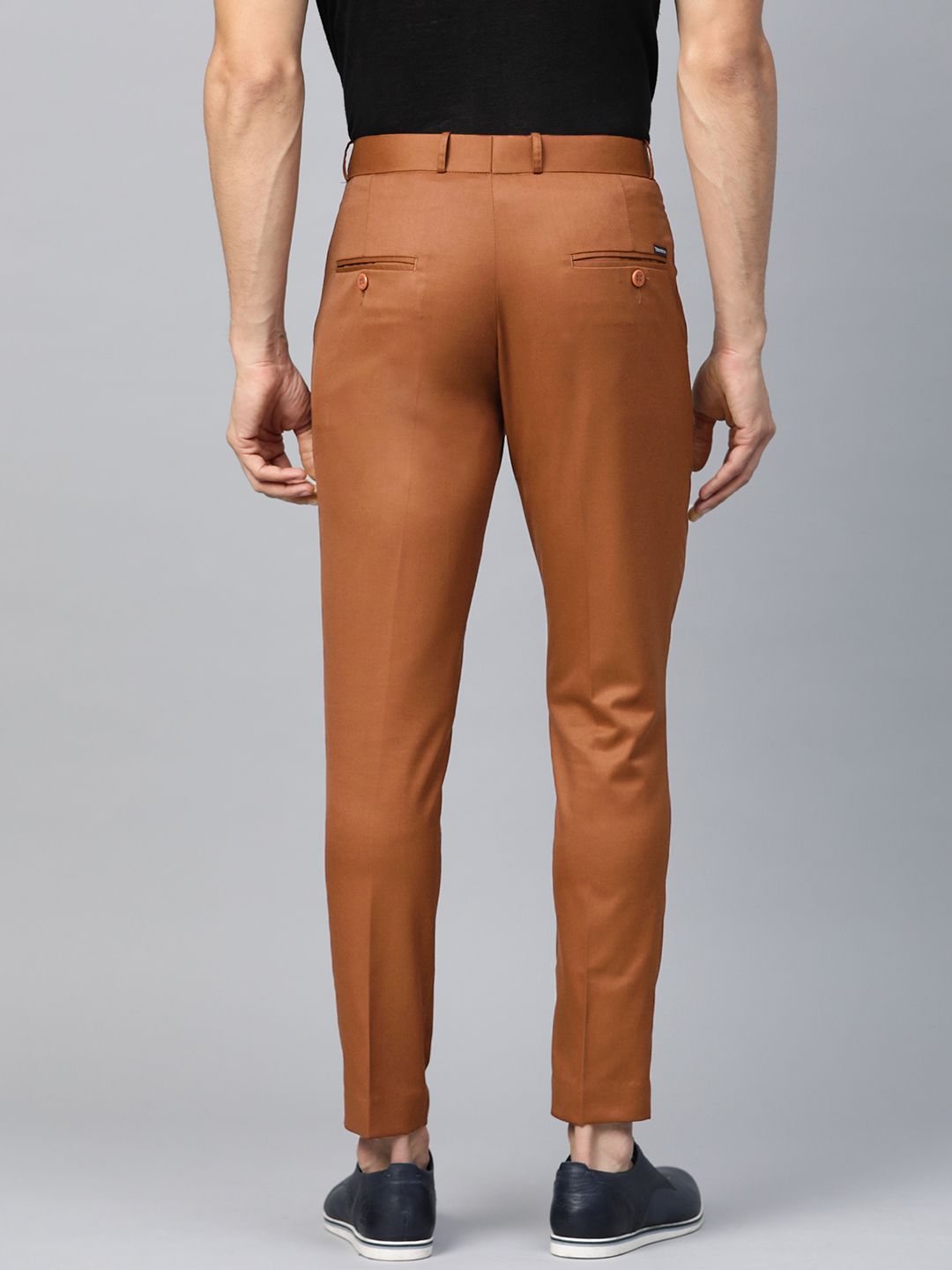 DENNISON Men Rust Red Smart Tapered Fit Solid Regular Trousers