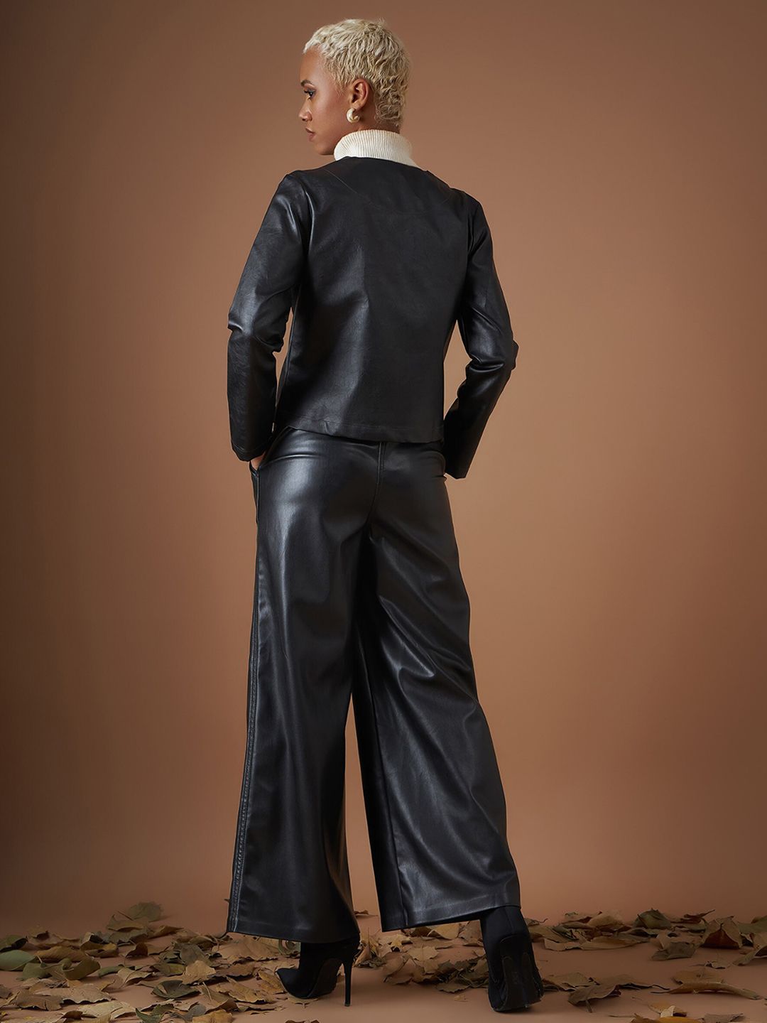 SASSAFRAS Black Collarless Asymmetric Closure Biker Jacket