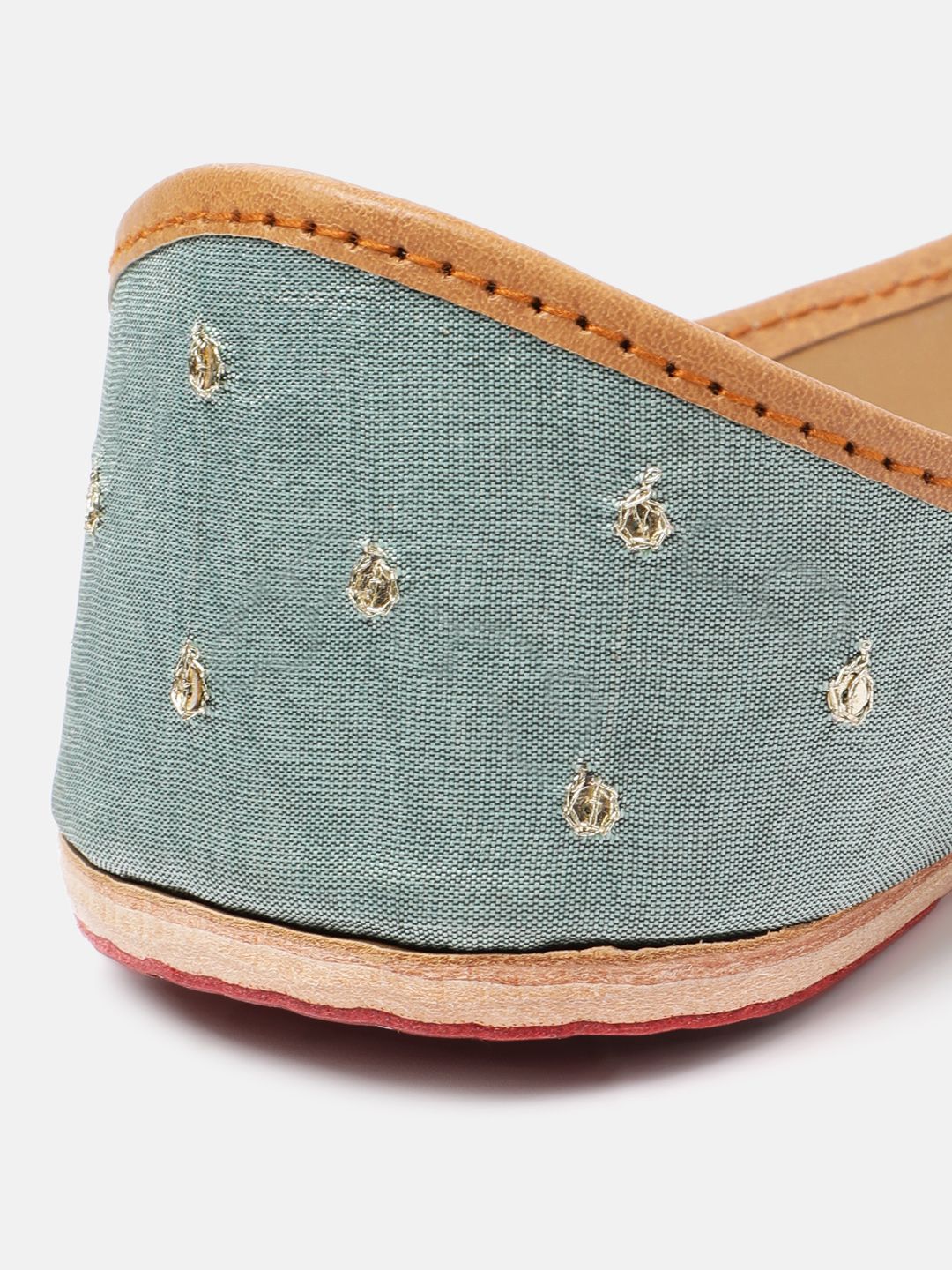 House of Pataudi Women Indie Floral Embroidered Leather Mojaris