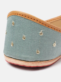House of Pataudi Women Indie Floral Embroidered Leather Mojaris