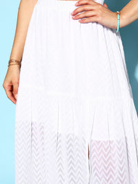 Berrylush Women White Solid Back Tie Shoulder Cami Top & Slit Skirt