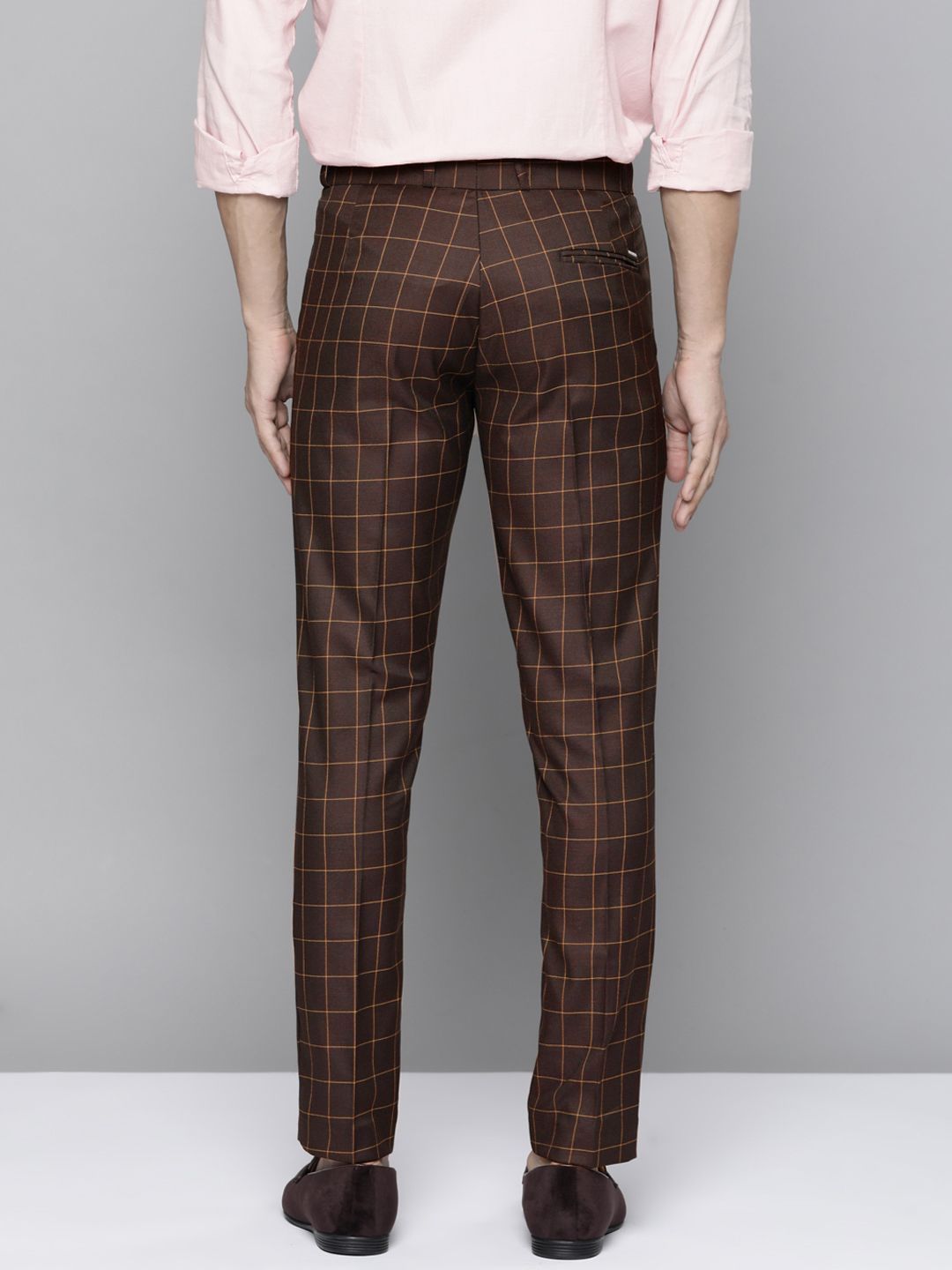 DENNISON Men Burgundy Checked Smart Tapered Fit Trousers