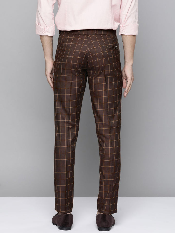 DENNISON Men Burgundy Checked Smart Tapered Fit Trousers
