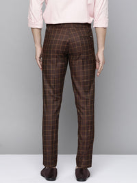 DENNISON Men Burgundy Checked Smart Tapered Fit Trousers