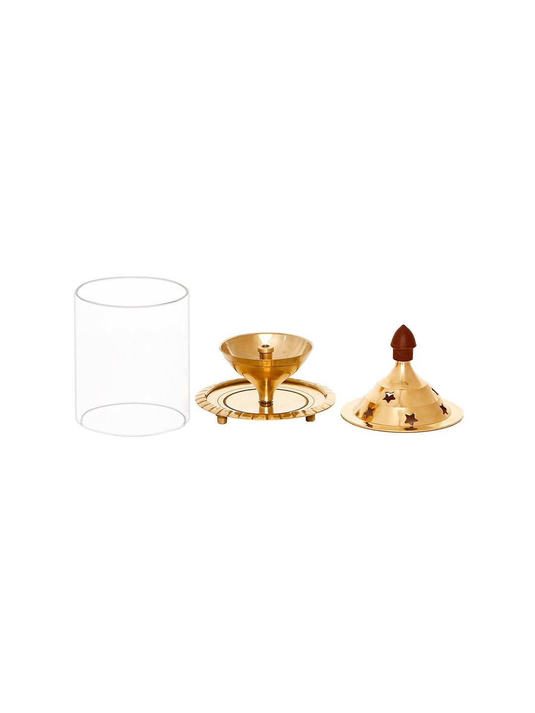 eCraftIndia Gold-Toned Brass Akhand Diya with Glass