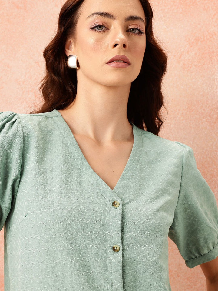 all about you Self-Design Puff Sleeves Top