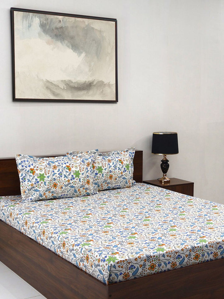 BOMBAY DYEING Cardinal Brown Floral Printed Cotton 120 TC Queen Bedsheet Set 2.54 x 2.24 m