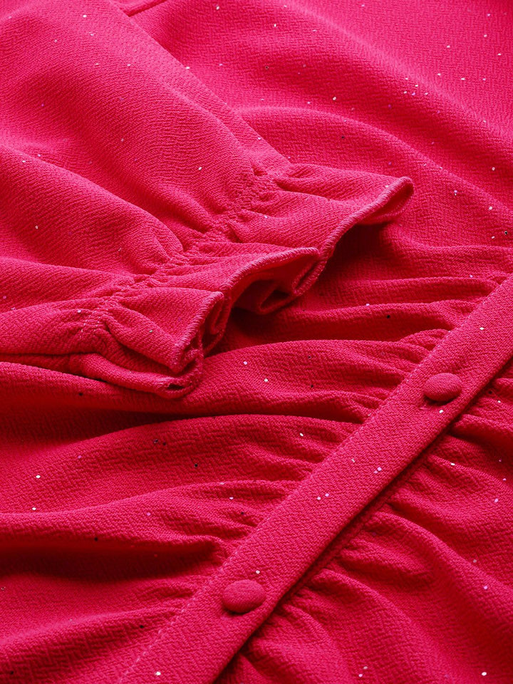 SASSAFRAS Women Fuchsia Pink Shimmer Fitted Ruched Shirt