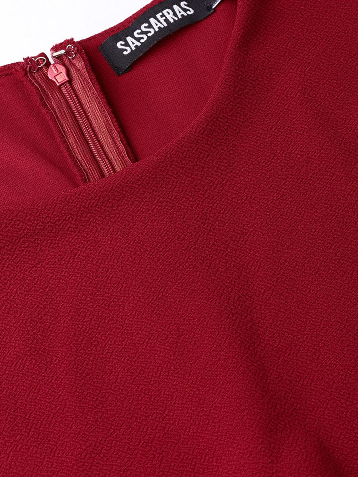 SASSAFRAS Women Maroon Solid Layered Basic Jumpsuit
