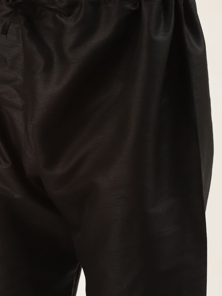 SOJANYA Men Black & Grey Jacquard Woven Design Kurta with Churidar & Nehru Jacket