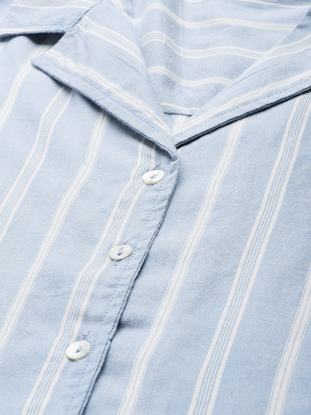 DressBerry Women Blue & Off-White Striped EcoVero Sustainable Shirt
