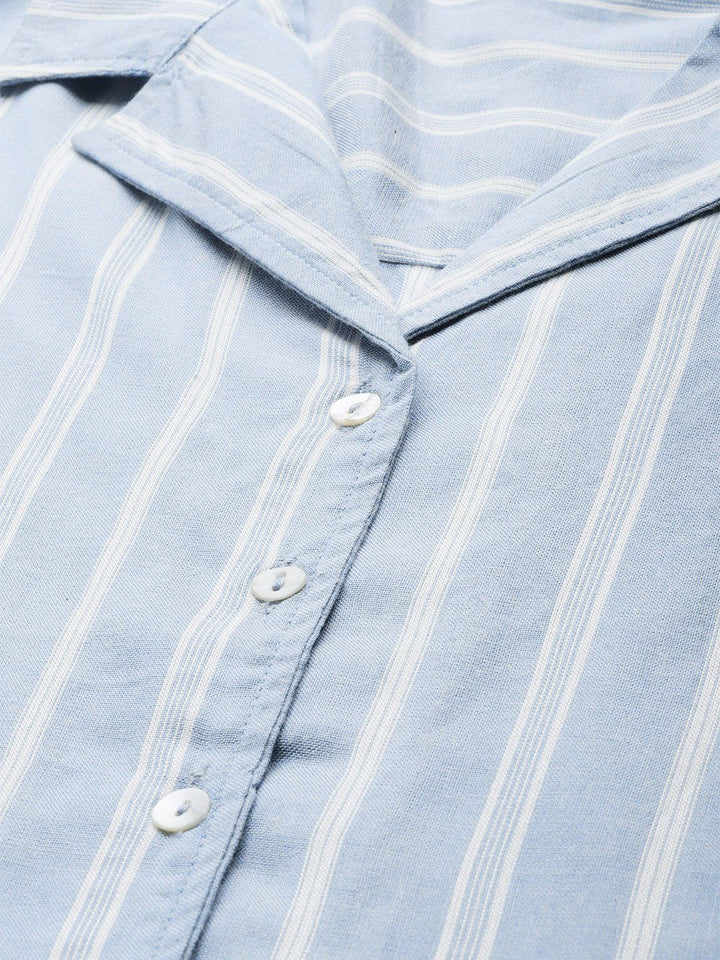 DressBerry Women Blue & Off-White Striped EcoVero Sustainable Shirt
