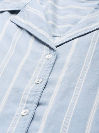 DressBerry Women Blue & Off-White Striped EcoVero Sustainable Shirt