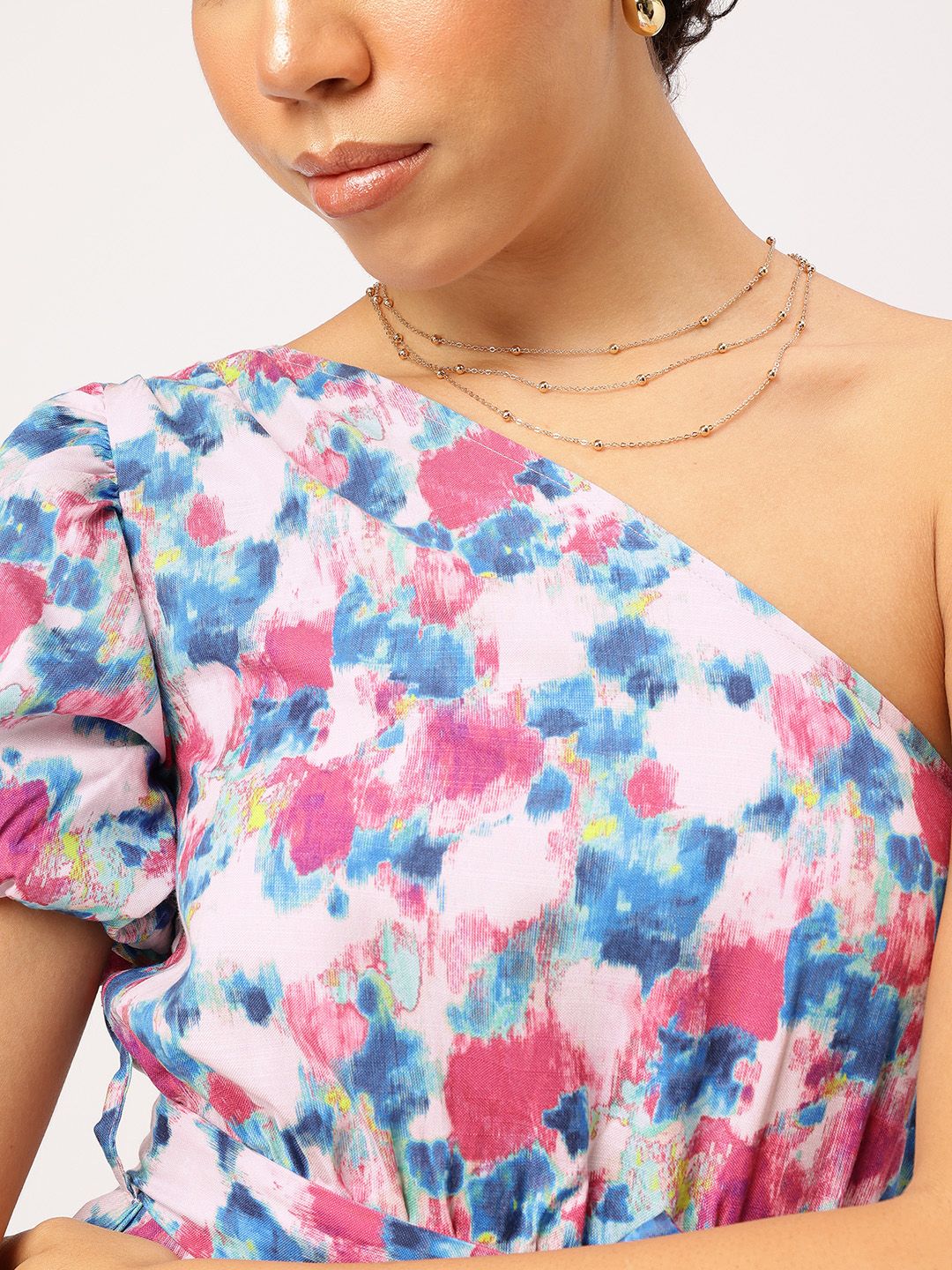 DressBerry Paint me Floral One Shoulder Fit & Flare Dress