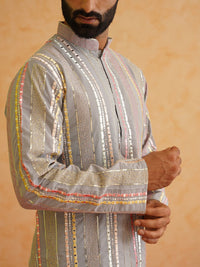 SOJANYA LUXE Mandarin Collar Embroidered Regular Kurta with Pyjamas