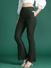 DressBerry Women Ribbed Flared Bootcut Trousers