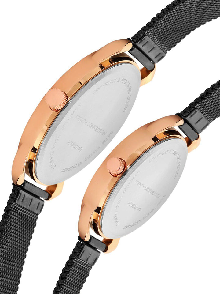 French Connection Black Analog Round Dial Amiti Couple Watch