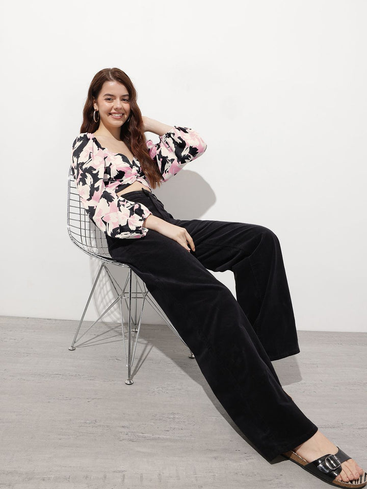 DressBerry Floral Bae Smocked with a Twist Crop Top