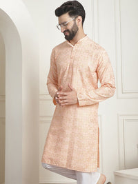 SOJANYA Motif Etnik Printed Mandarin Collar Lengan Panjang Kurta Lurus
