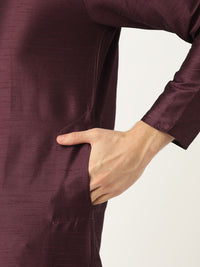 SOJANYA Men Burgundy Solid Straight Kurta