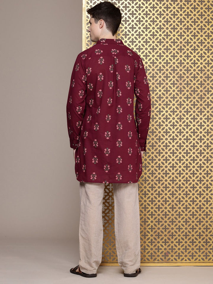 House of Pataudi Men Floral Printed Pure Cotton Kurta