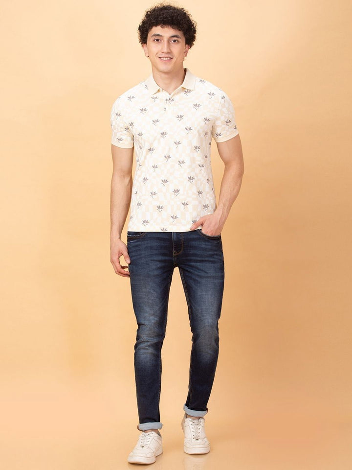Being Human Men Floral Printed Polo Collar Applique T-shirt