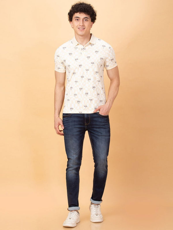 Being Human Men Floral Printed Polo Collar Applique T-shirt