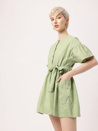 DressBerry Box Pockets A-Line Mini Dress With Fabric Belt