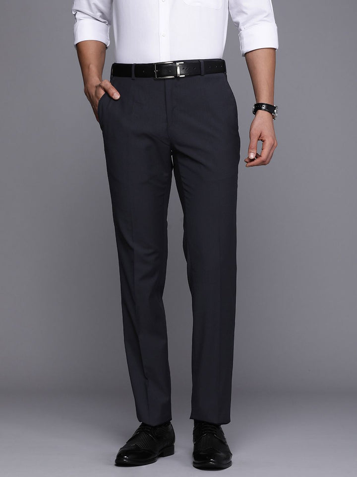 Raymond Men Solid Flat-Front Slim Fit Formal Trousers