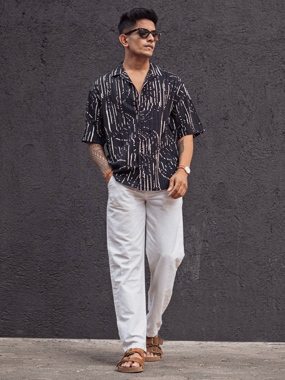 Powerlook Men Cuban Collar Abstract Printed Opaque Casual Shirt