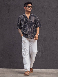 Powerlook Men Cuban Collar Abstract Printed Opaque Casual Shirt