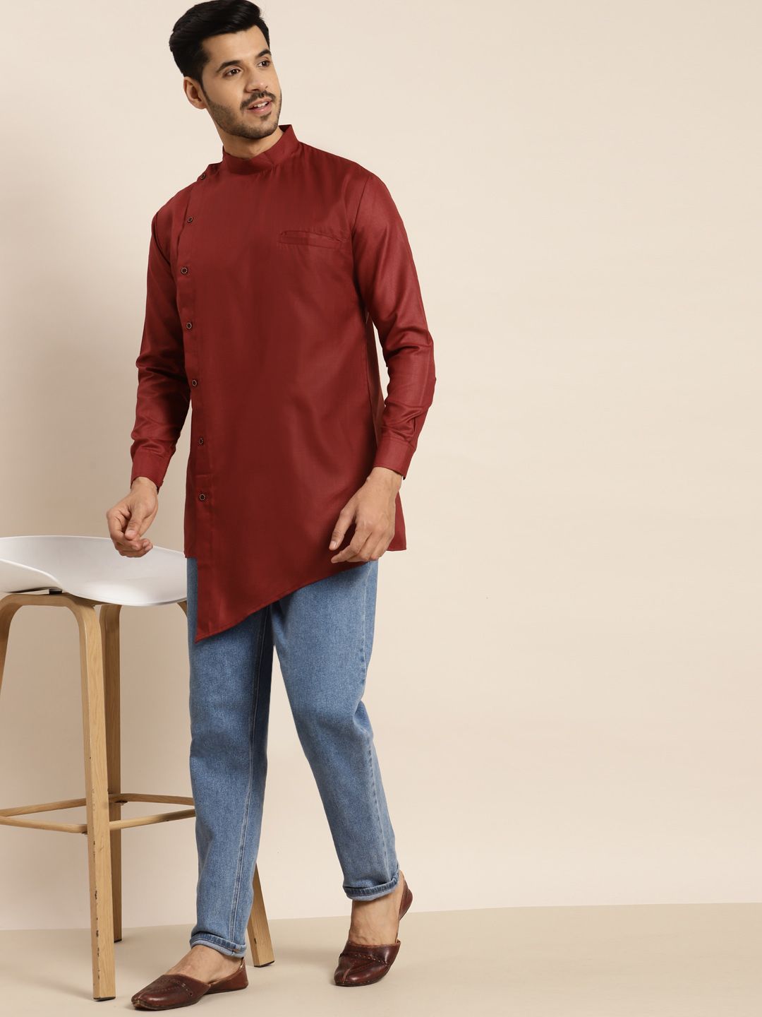 Anug by SOJANYA Men Maroon Solid Kurta