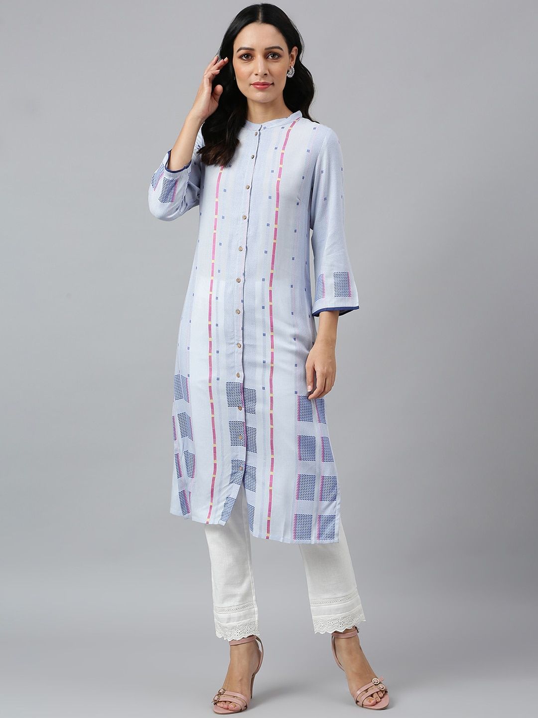 W Women Geometric Print Straight Kurta