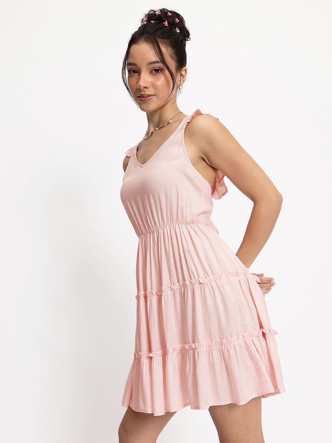 DressBerry Voluminous Vogue Tiered Satin Fit & Flare Mini Dress