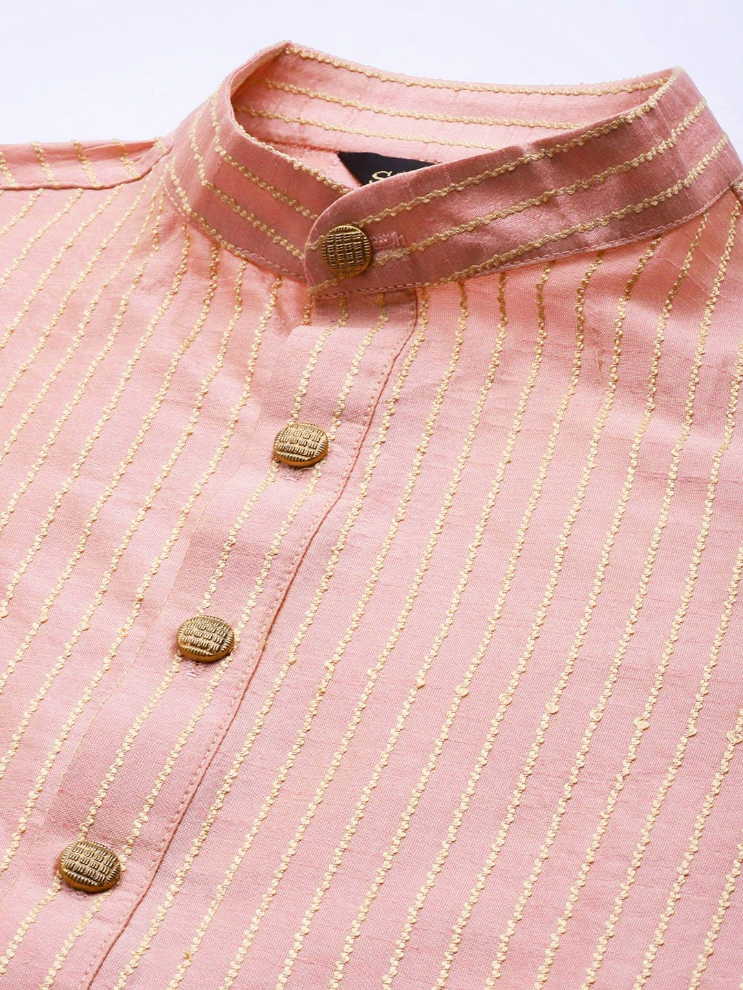 SOJANYA Men Pink Striped Kurta with Pyjamas  & Nehru Jacket