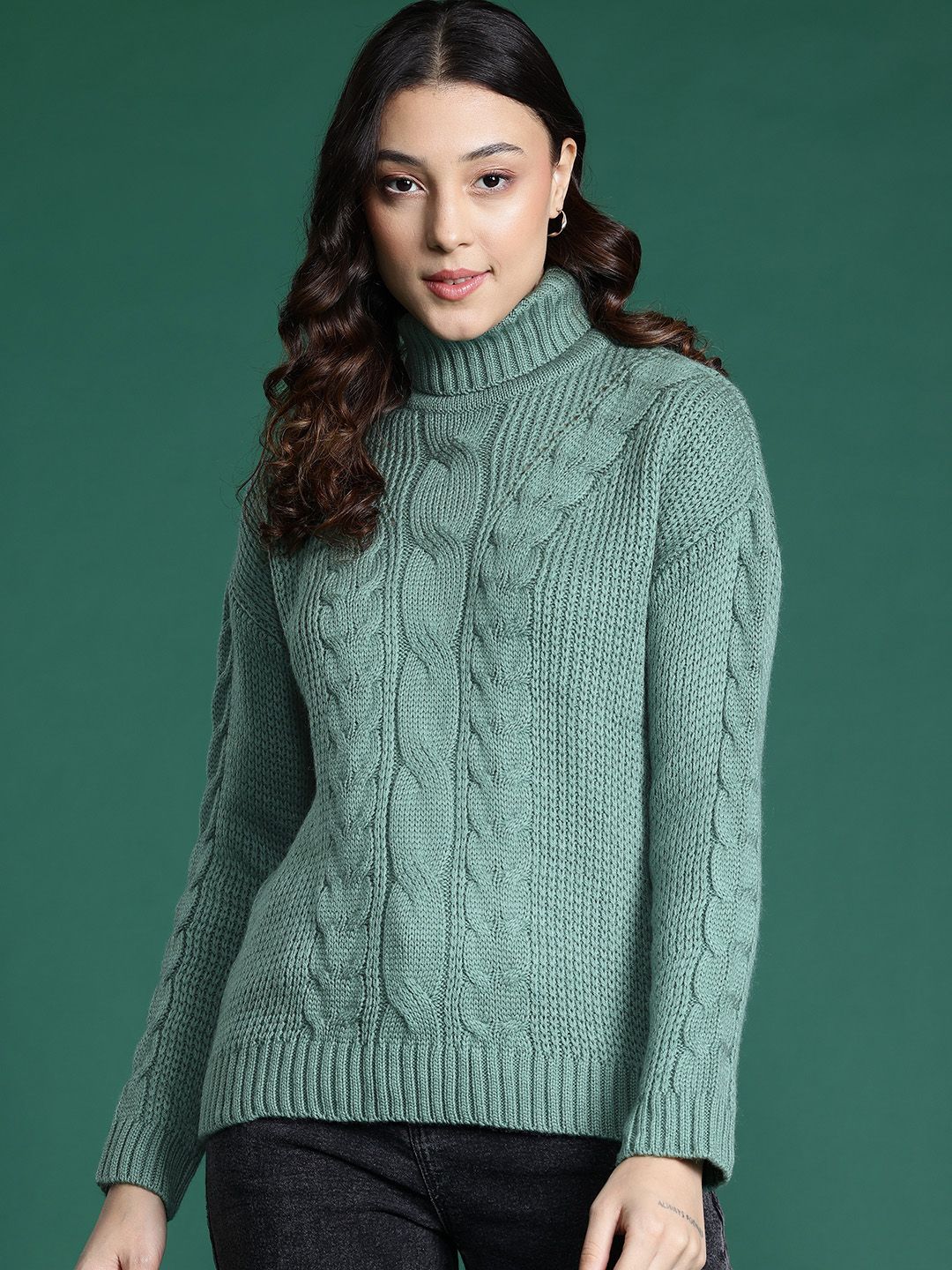 DressBerry Cable Knit Turtle Neck Acrylic Pullover