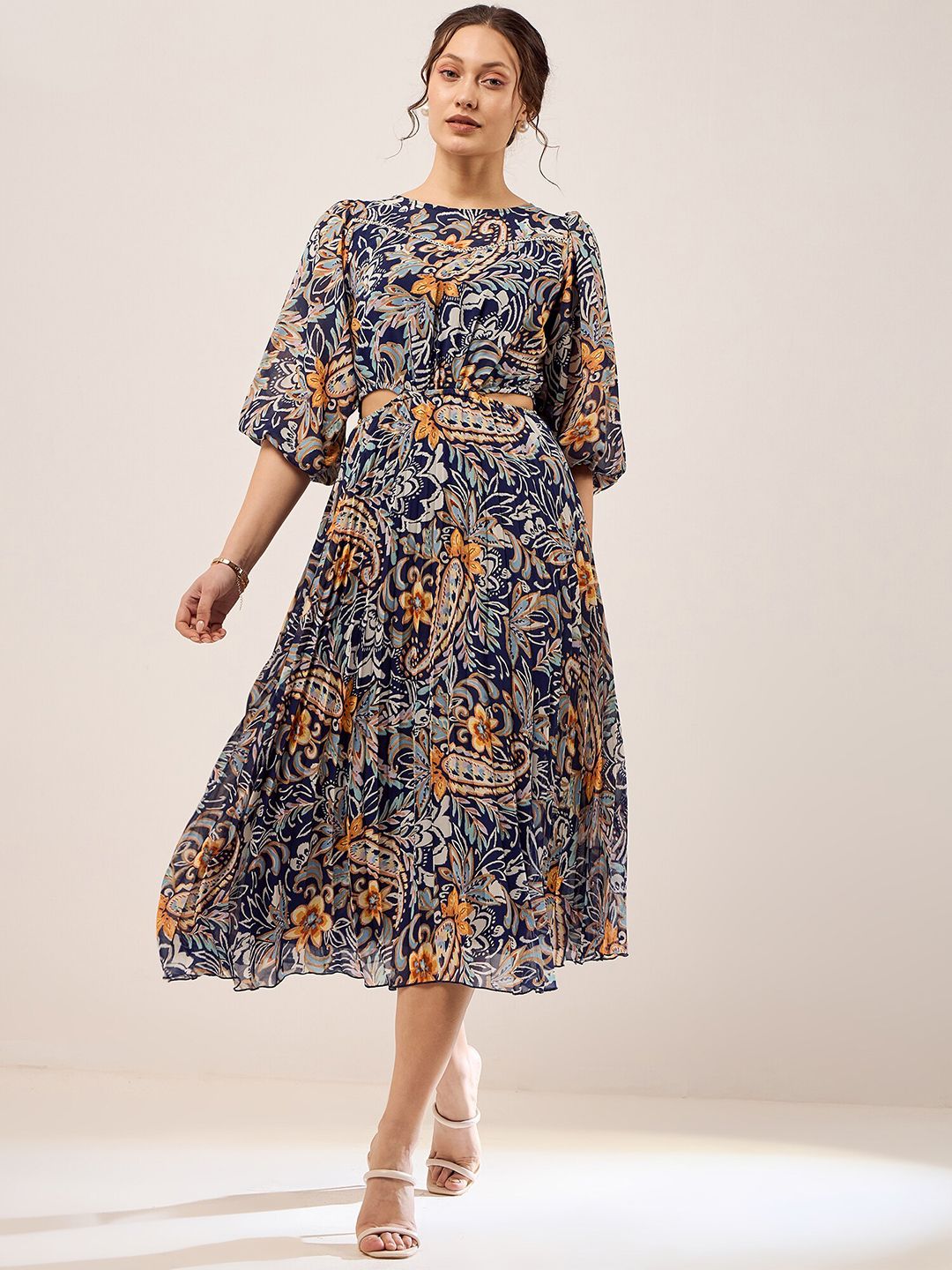 Antheaa Floral Printed Fit & Flare Midi Dress