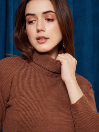 Berrylush Ribbed Turtle Neck Drop Shoulder Split Hem Longline Pullover Sweater